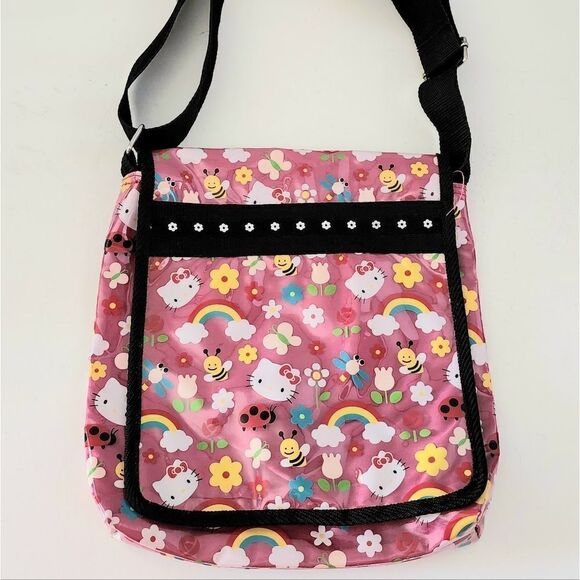 Hello Kitty Sanrio Girls Crossbody Messenger Bag Pink Rainbow Kitty - Picture 1 of 12